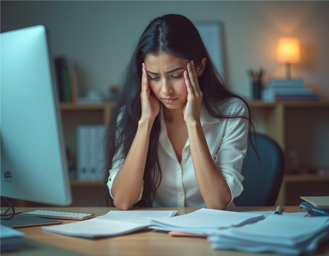 Mujer estresada en su trabajo